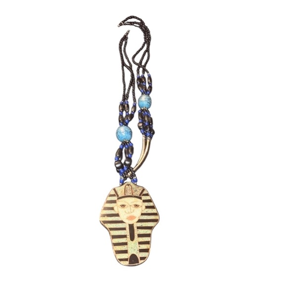 Vintage Lee Sands Egyptian Pharaoh Inlay Statement Necklace Multi-Strand Beaded - Picture 5 of 5